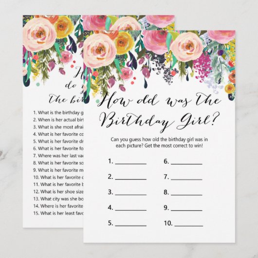 Invitation Jeux d'anniversaire floraux x2 - jeu téléphonique| (Devant / Derrière)