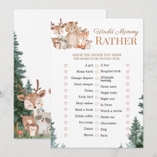 Invitation Jeux de Baby Shower Double Face Animaux Forêt