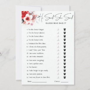 Invitation Jeux de Baby Shower Mariage 'Il a dit, Elle a dit'