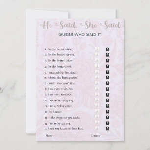 Invitation Jeux de Baby Shower Mariage 'Il a dit, Elle a dit'