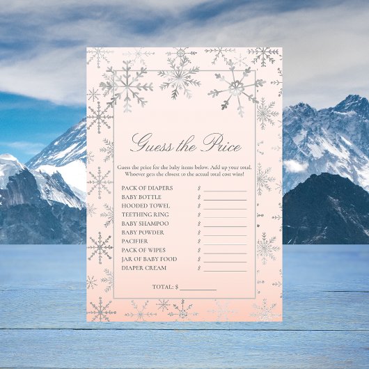 Invitation Jeux de bébé Shower Flocon de neige rose Devinez l