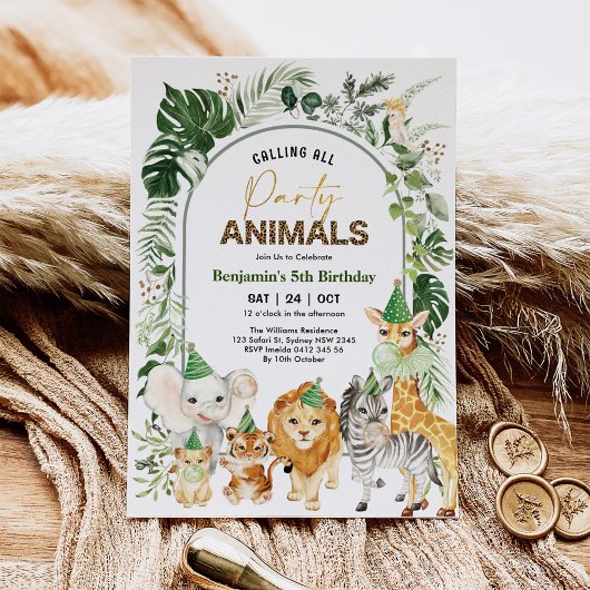 Invitation Jeux de Boho Tropical Animaux Safari Boy Anniversa