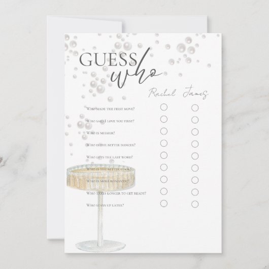 Invitation Jeux de devinette de robe de mariée Perles et Pros (Devant)