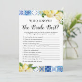 Invitation Jeux de mariage Blue Tile Lemons Qui connaît le mi (Debout devant)