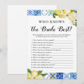 Invitation Jeux de mariage Blue Tile Lemons Qui connaît le mi (Devant / Derrière)