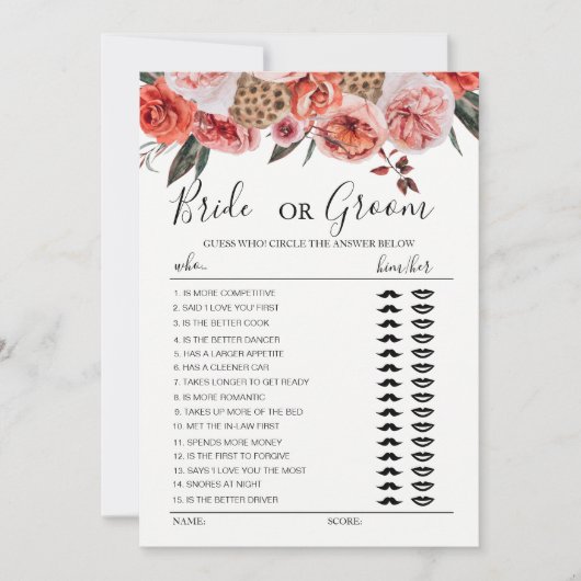 Invitation Jeux de mariée ou de marié fleurs en terre cuite b (Devant)