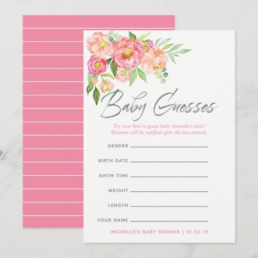 Invitation Jeux de prédictions pour bébé Shower de fleurs de (Devant / Derrière)