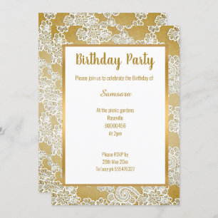 INVITATION JEUX D'OR EN LACE VINTAGE BLANCHE TOUTE OCCASION
