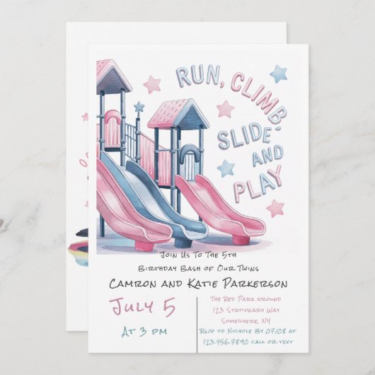 Invitation Jeux Slide Super Fun Anniversaire Accueil Bash (Devant / Derrière)