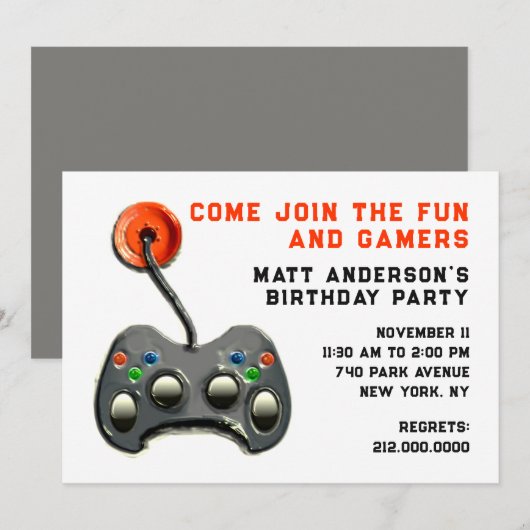 Invitation Jeux vidéo fête d'anniversaire (Devant / Derrière)