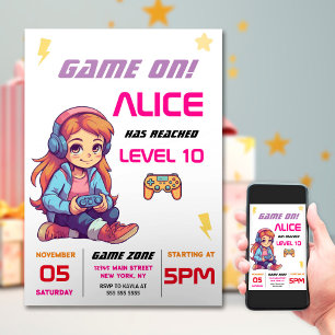 Invitation Jeux Vidéo Filles Fête d'anniversaire