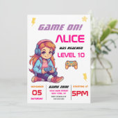 Invitation Jeux Vidéo Filles Fête d'anniversaire (Debout devant)