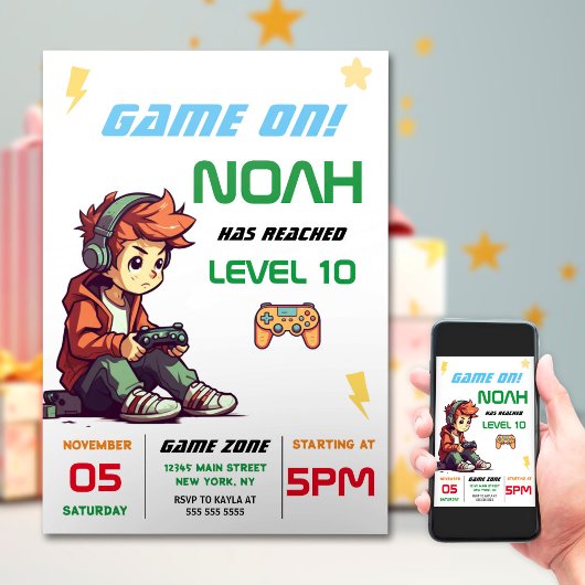 Invitation Jeux Vidéo Garçons Fête d'anniversaire