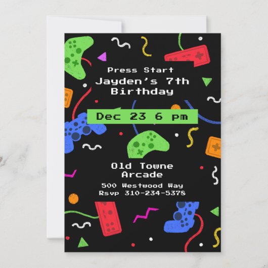 Invitation Jeux Vidéo Jeux Arcade Enfants Gamer (Devant)