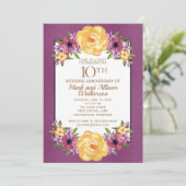 Invitation Jewel Tone Violet Jaune Floral 10e Anniversaire (Debout devant)