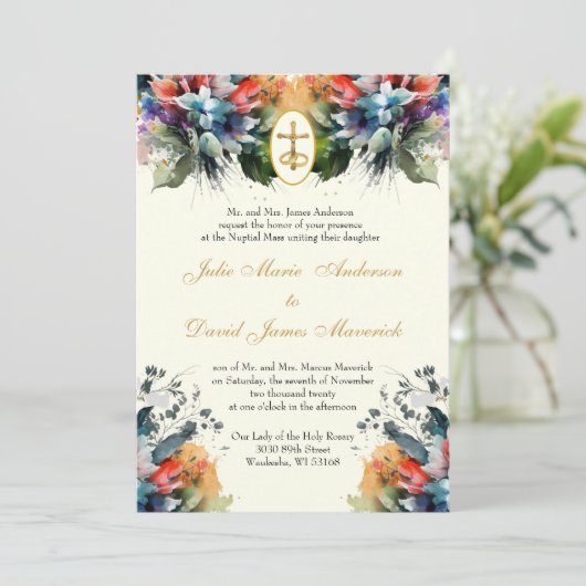 Invitation Jewel Toned Catholique Mariage et réception (Debout devant)