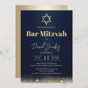 Invitation Jewish Bar Mitzvah Modern Navy Bleu & Or