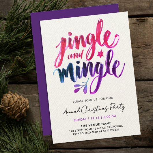 Invitation Jingle And Mingle Moderne Écriture Brossée Rose Vi