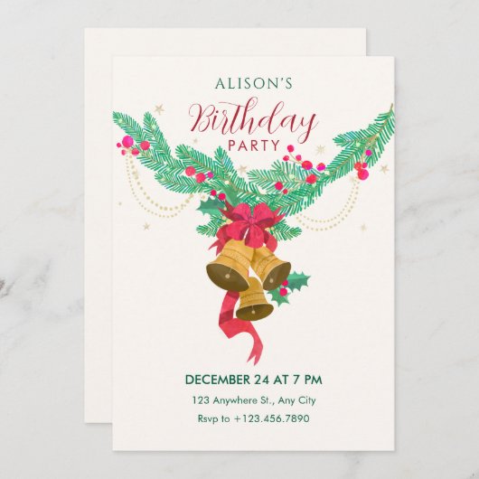 Invitation Jingle d'aquarelle cloches Noël (Devant / Derrière)