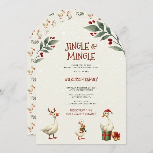 Invitation Jingle de Noël de l'oie d'hiver (Devant / Derrière)