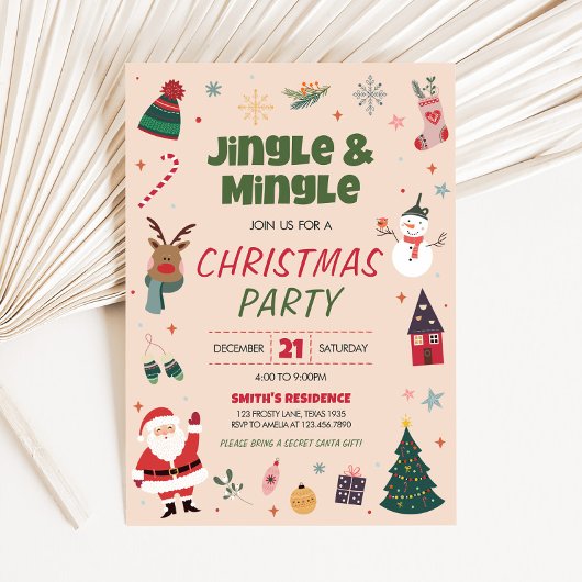 Invitation Jingle de vacances et Mingle adorable fête de Noël