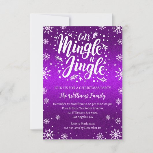 Invitation jingle et mêler fête de noël violet neige (Devant)