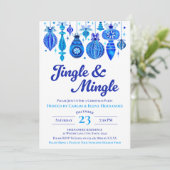 Invitation Jingle et Mingle Baubles de Noël bleu Aquarelle (Debout devant)