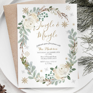 Invitation Jingle et Mingle d'hiver de fleurs blanches
