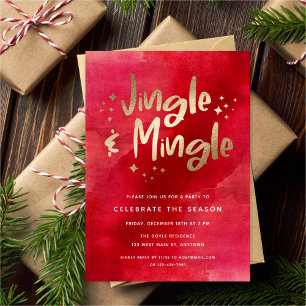 Invitation Jingle et Mingle Faux Gold Foil Rouge   Fête de va