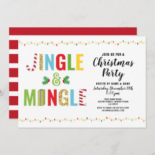 Invitation Jingle et Mingle Fête de Noël Vacances Holly