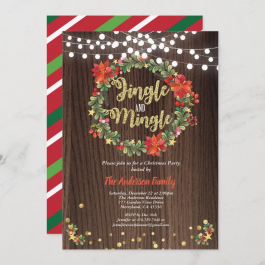 Invitation Jingle et Mingle fête de Noël wreath rustique (Devant / Derrière)
