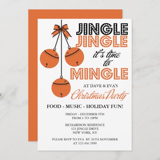 Invitation Jingle et Mingle Fête/Noël (Devant / Derrière)