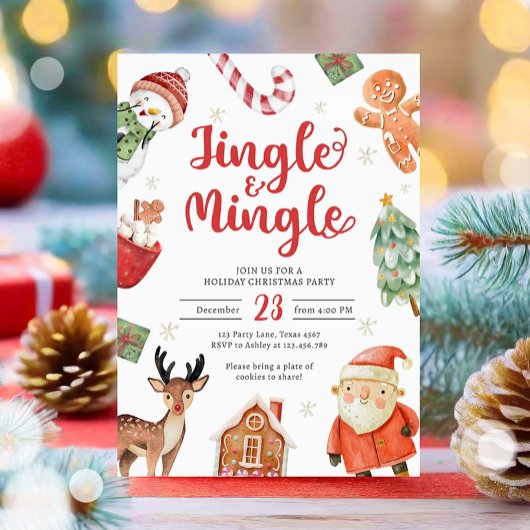 Invitation Jingle et Mingle Fête Noël Père Noël
