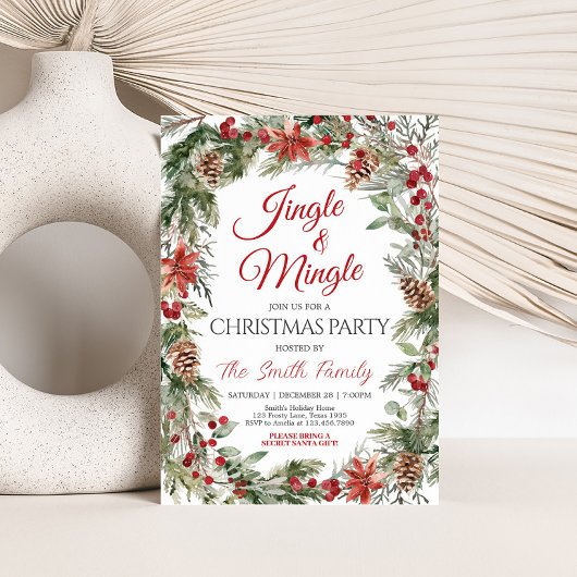 Invitation Jingle et Mingle Holly Berries fête de Noël