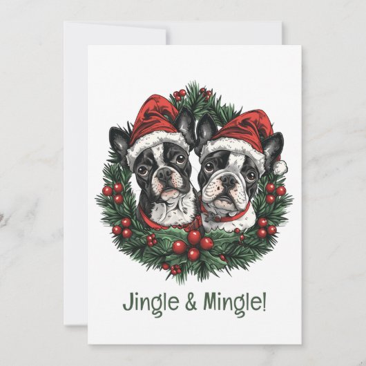 Invitation Jingle Et Mingle Noël Boston Terrier Chiens (Devant)