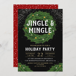 Invitation Jingle et Mingle Noël Fête de la couronne de Noël