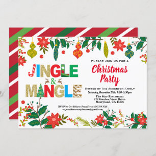 Invitation Jingle et Mingle Noël Party blanc et or