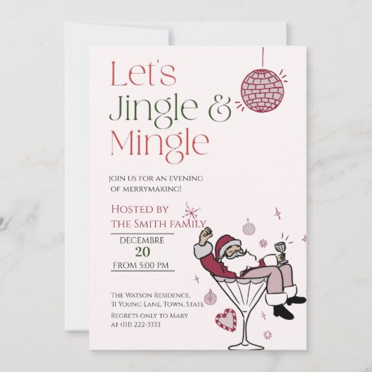 Invitation Jingle et Mingle, Père Noël Cocktail Party (Devant)