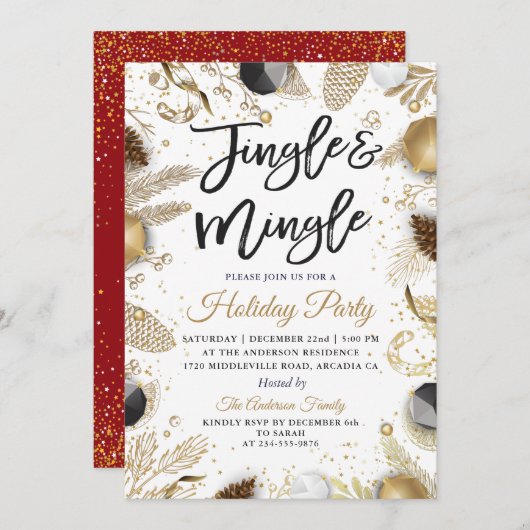 Invitation Jingle et Mingle Red Gold (Devant / Derrière)
