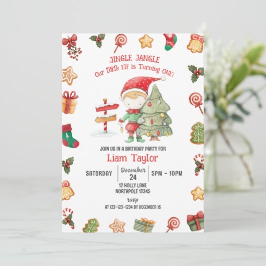 Invitation Jingle Jangle Little Elf, Noël 1er anniversaire (Debout devant)