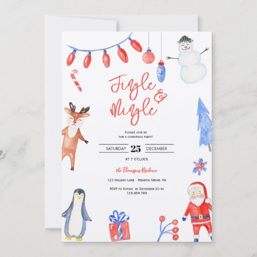 Invitation Jingle & mêler l'aquarelle fête de Noël (Devant)
