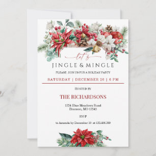 Invitation Jingle & Mingle Aquarelle Fête de Noël Florale