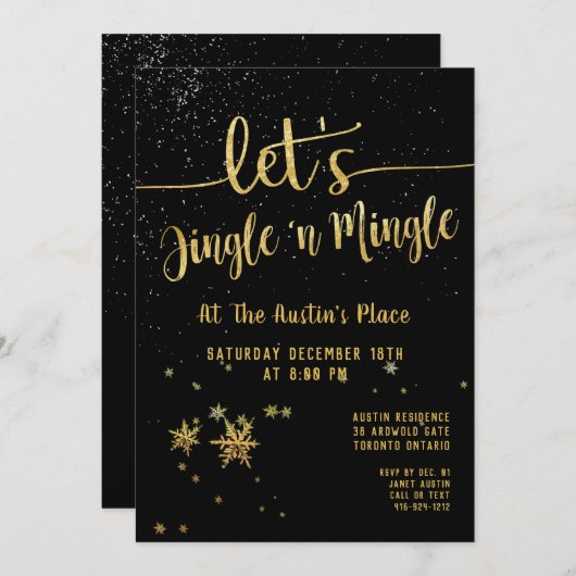 Invitation Jingle Mingle Black Gold Calligraphie (Devant / Derrière)