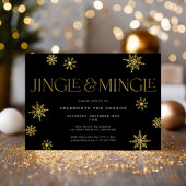 Invitation Jingle & Mingle Black Gold Snowflake