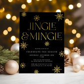 Invitation Jingle & Mingle Black Gold Snowflakes
