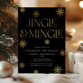 Invitation Jingle & Mingle Black Gold Snowflakes