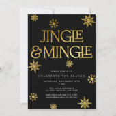 Invitation Jingle & Mingle Black Gold Snowflakes (Devant)