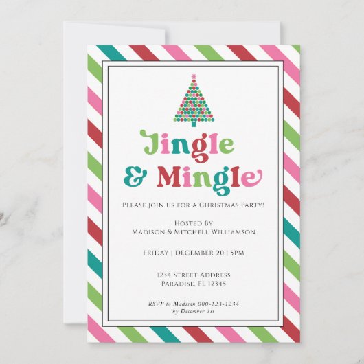 Invitation Jingle & Mingle Bright Retro Christmas Party (Devant)