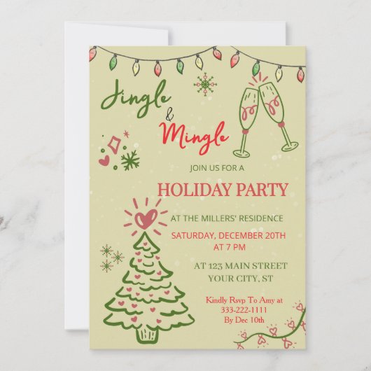 Invitation Jingle & Mingle Christmas  Holiday Party  (Devant)
