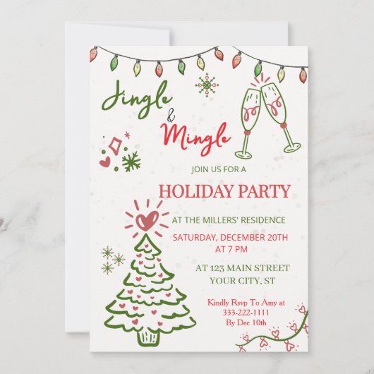 Invitation Jingle & Mingle Christmas  Holiday Party  (Devant)